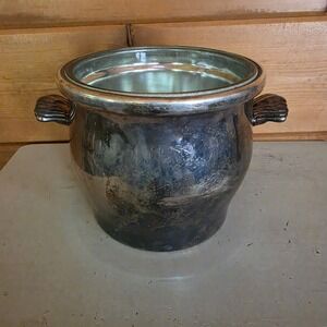 Vintage 60s WM Rogers Silver Plated Ice Bucket w/ Glass Insert Missing Lid